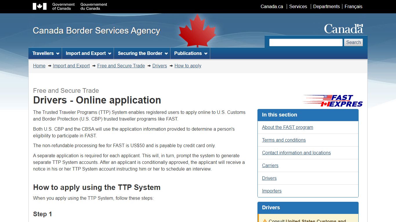 Free and Secure Trade - Drivers - Online application